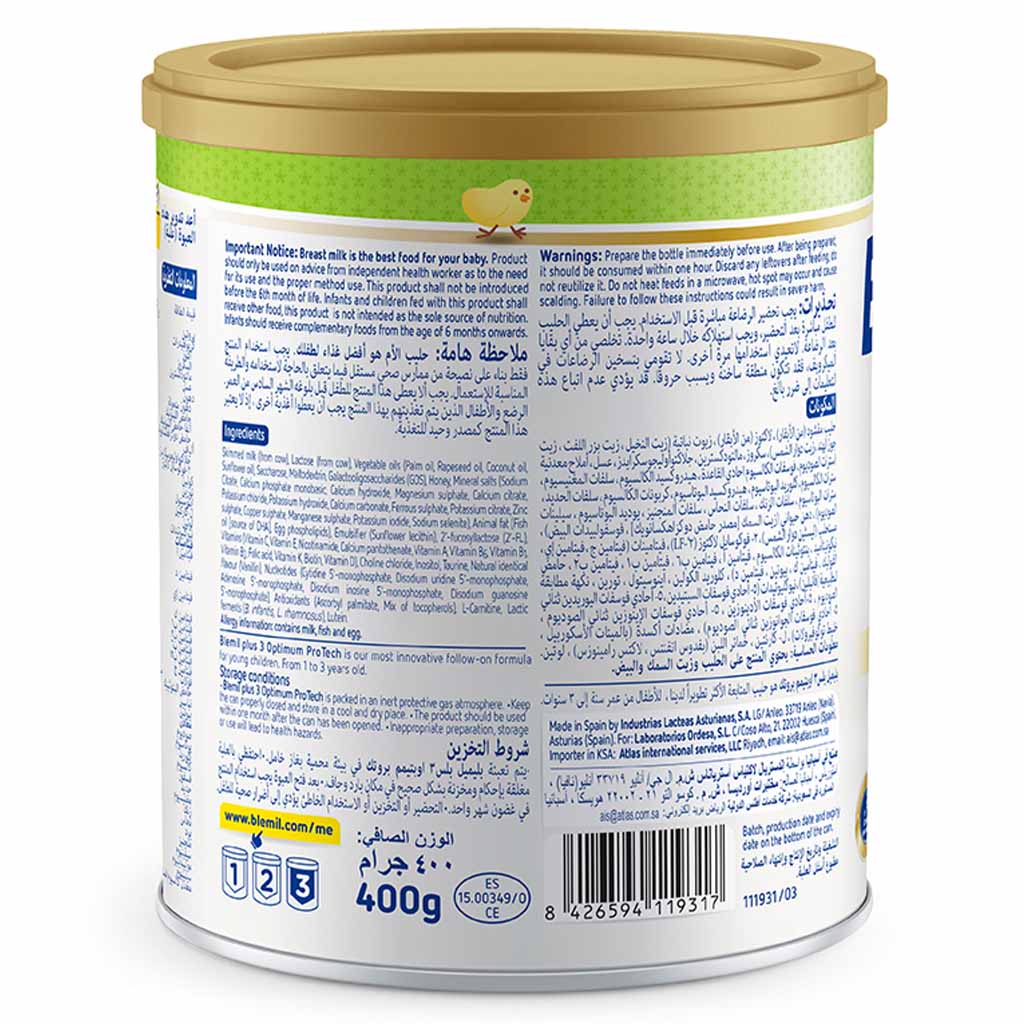 Blemil Plus Optimum Protech Stage 3 Toddlers Milk Formula For 1 To 3 Years 400g