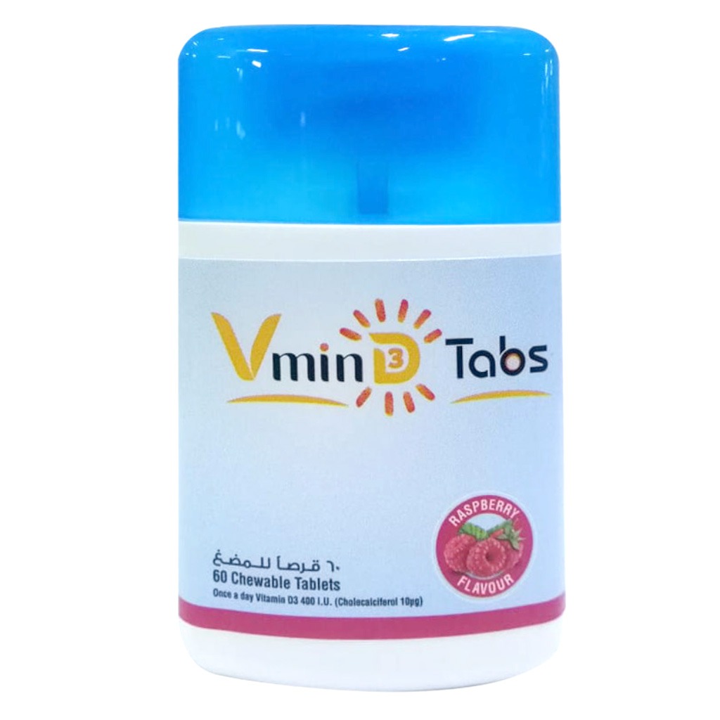 VminD3 400IU Vitamin D Kids Chewable Tablets Raspberry Flavor, Pack of 60’s