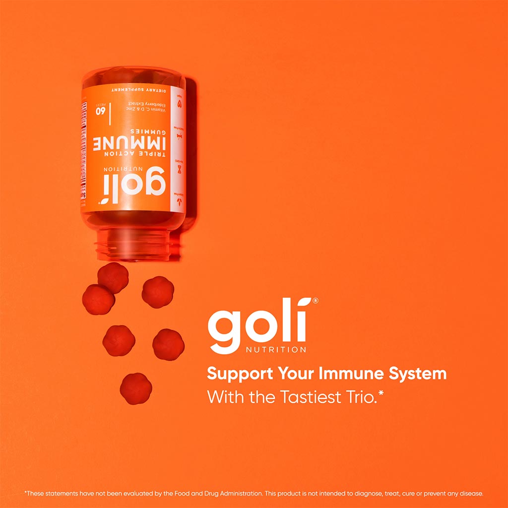 Goli Nutrition Triple Action Immune Gummies With Multivitamins, Zinc & Elderberry, Immunity Support For Adults, Pack of 60's