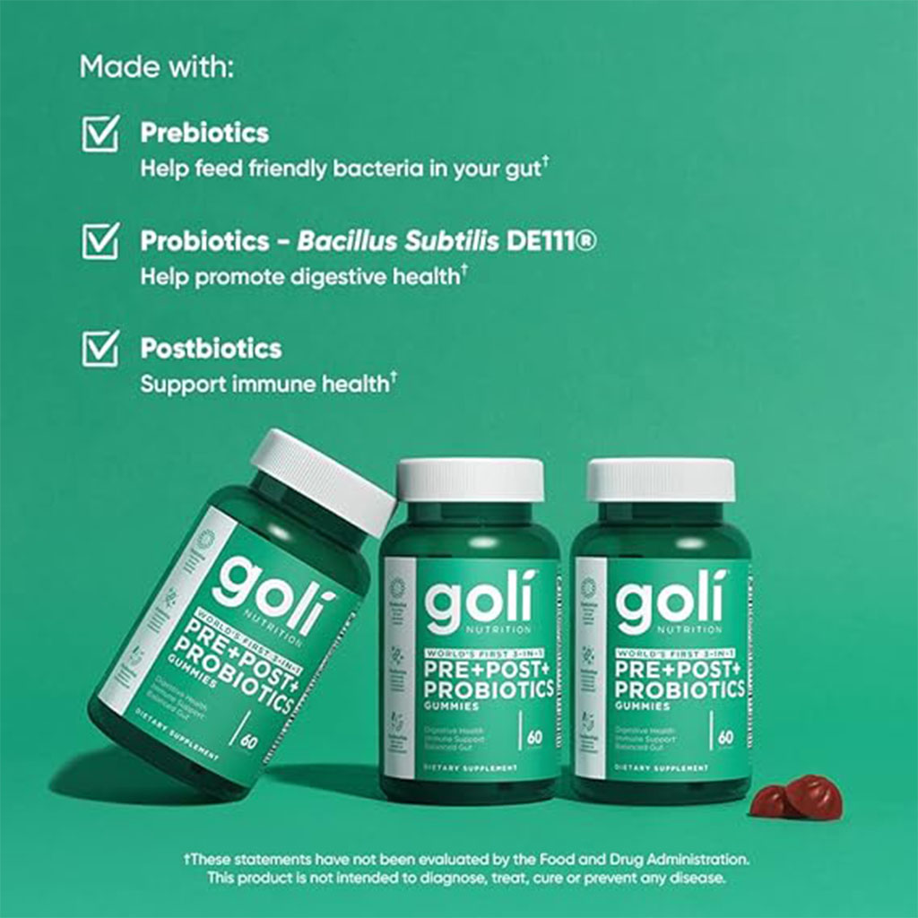 Goli 3 In 1 Prebiotics + Postbiotics + Probiotics Gummies, Pack of 60's