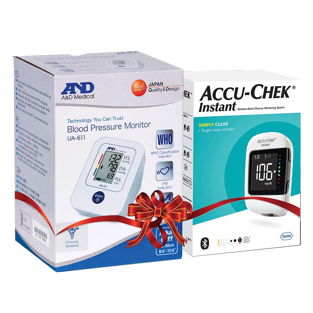 Accu-Chek Instant Blood Sugar Monitoring System + AND Simple Upper Arm Blood Pressure Monitor UA-611 - PROMO PACK