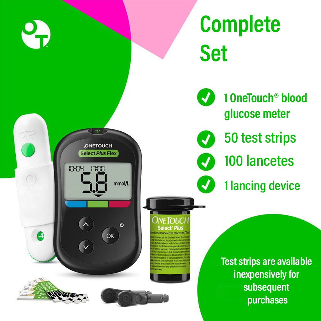 OneTouch Select Plus Flex Blood Glucose Monitoring System + OneTouch Select Plus Flex Test Strips, Pack of 50's + OneTouch Delica Plus Lancets, Pack of 100's OFFER PACK