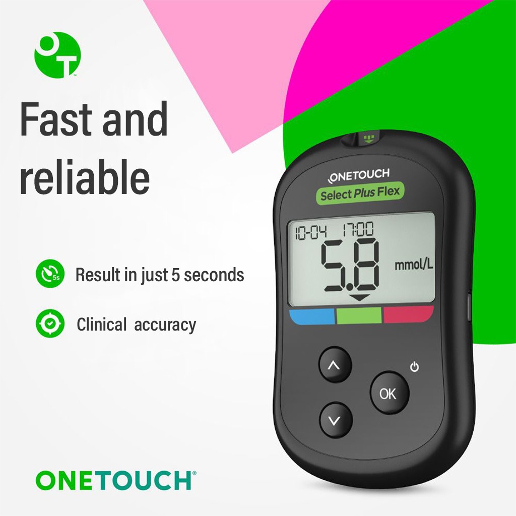 OneTouch Select Plus Flex Blood Glucose Monitoring System + OneTouch Select Plus Flex Test Strips, Pack of 50's + OneTouch Delica Plus Lancets, Pack of 100's OFFER PACK