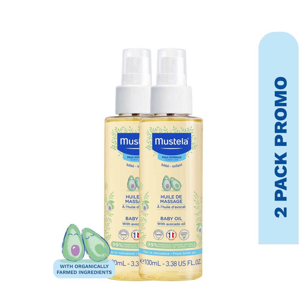 Mustela Baby Massage Oil With Avocado 2 x 100ml, Promo Pack of 2's