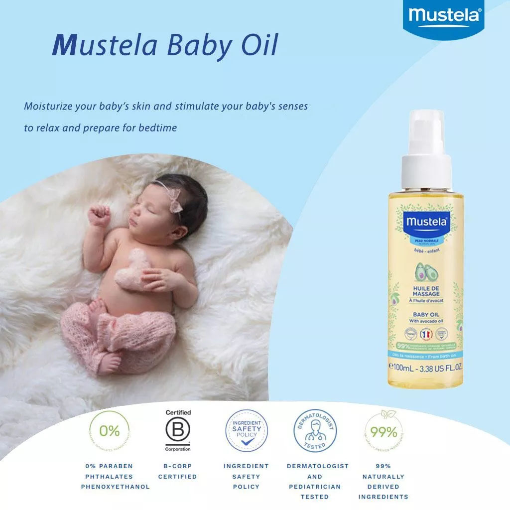 Mustela Baby Massage Oil With Avocado 2 x 100ml, Promo Pack of 2's