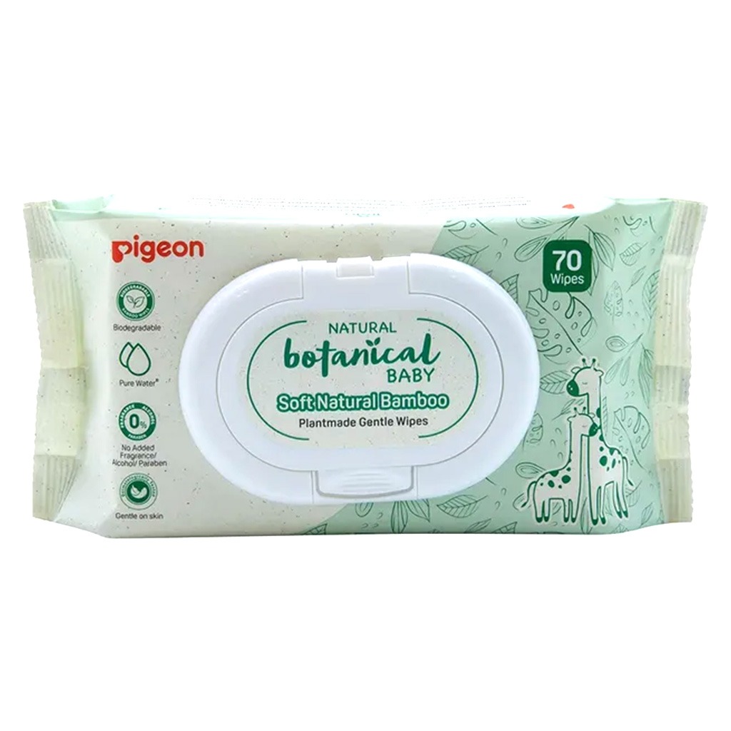 Pigeon Natural Botanical Plantmade Gentle Soft Natural Bamboo Baby Wipes, Pack of 70's