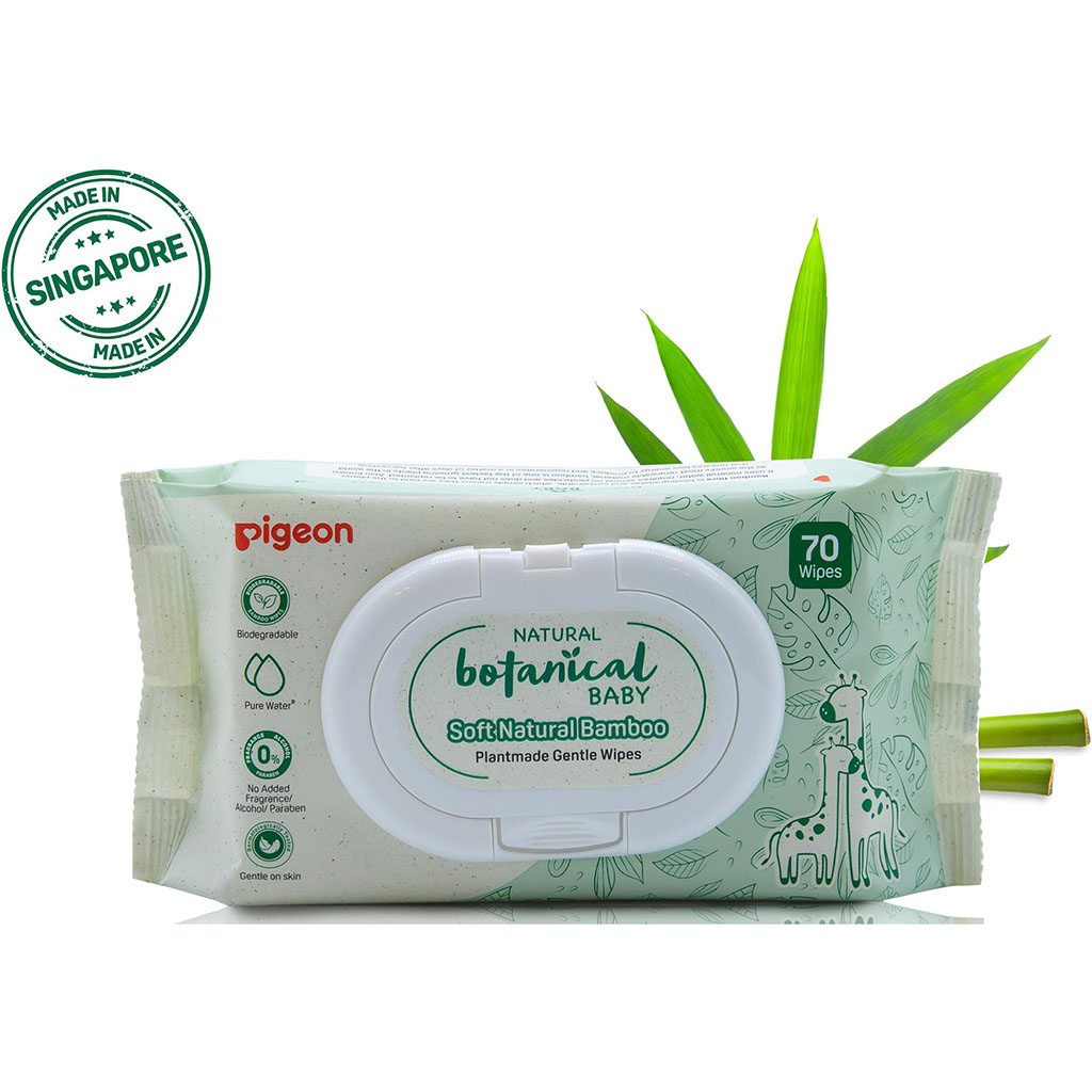 Pigeon Natural Botanical Plantmade Gentle Soft Natural Bamboo Baby Wipes, Pack of 70's