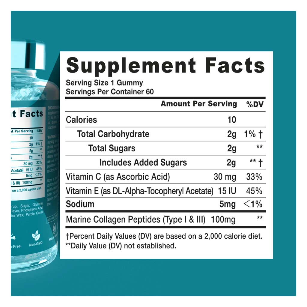 Dr. Gummies Marine Collagen Adult Gummies with Vitamins C & E, Pack of 60's