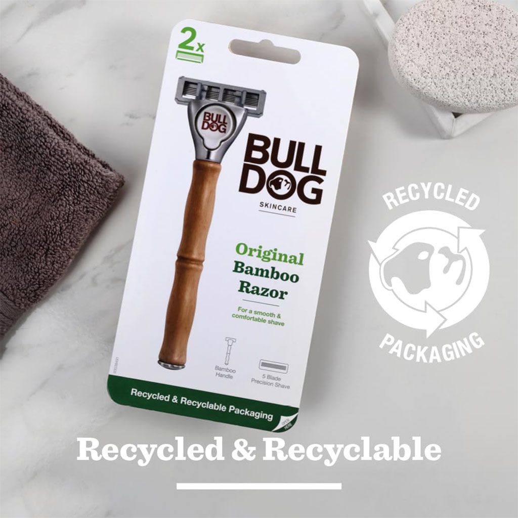 Bulldog Skincare Original Bamboo Razor + 2 Blade Cartridges, Pack of 3 Pieces