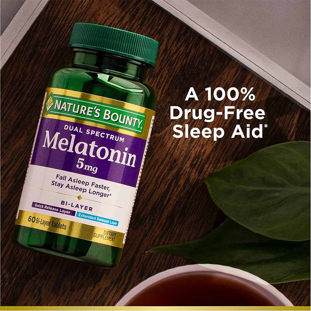 Nature's Bounty Dual Spectrum Melatonin 5mg Tablets For Sleep Support, Pack of 60's