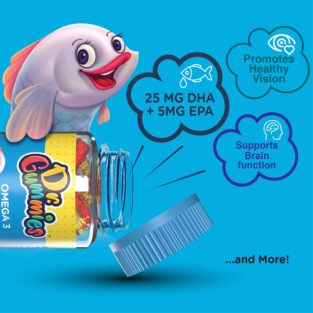 Dr. Gummies Kids Omega 3 Gummies With DHA & EPA For Healthy Vision And Brain Function, Pack of 60's