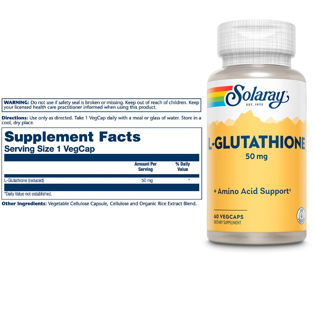Solaray L Glutathione 50mg Vegetarian Capsules For Antioxidant Support, Pack of 60's
