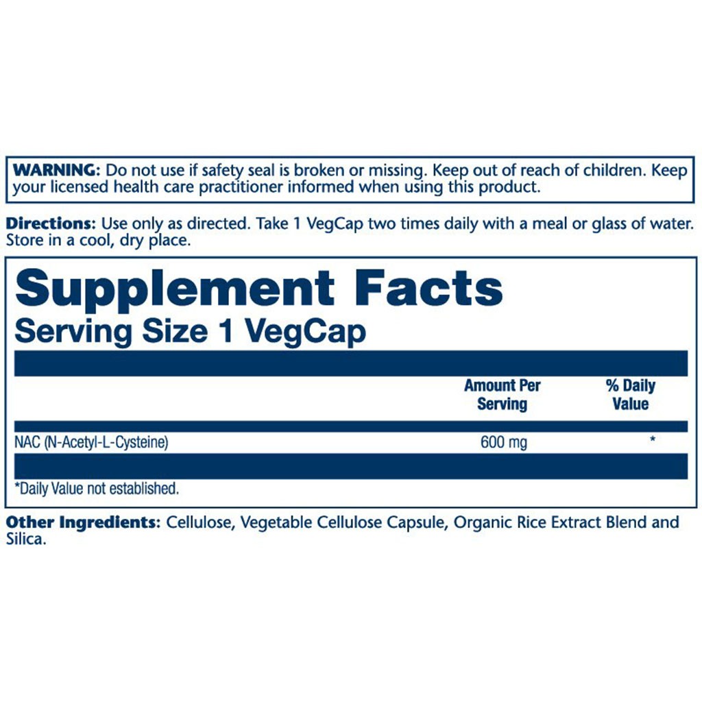 Solaray N-Acetyl-L-Cysteine 600mg Vegetarian Capsules For Immunity Support , Pack of 60's