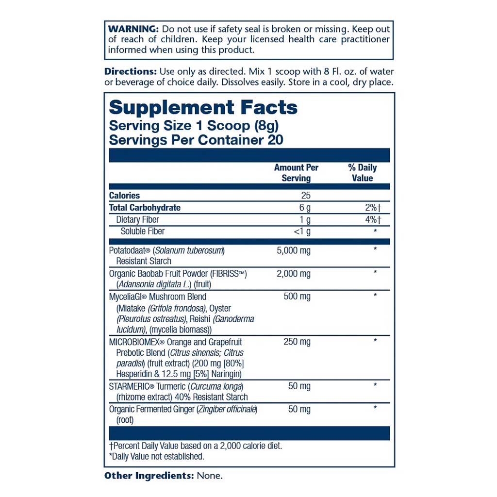 Solaray Microbiome Prebiotic Powder For Digestive Health & Healthy Gut Barrier, Unflavored, 160g