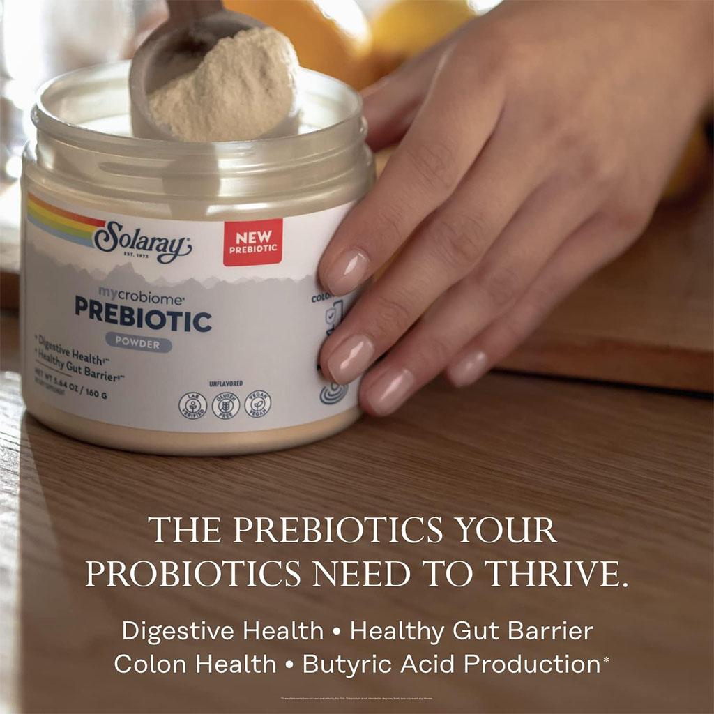 Solaray Microbiome Prebiotic Powder For Digestive Health & Healthy Gut Barrier, Unflavored, 160g