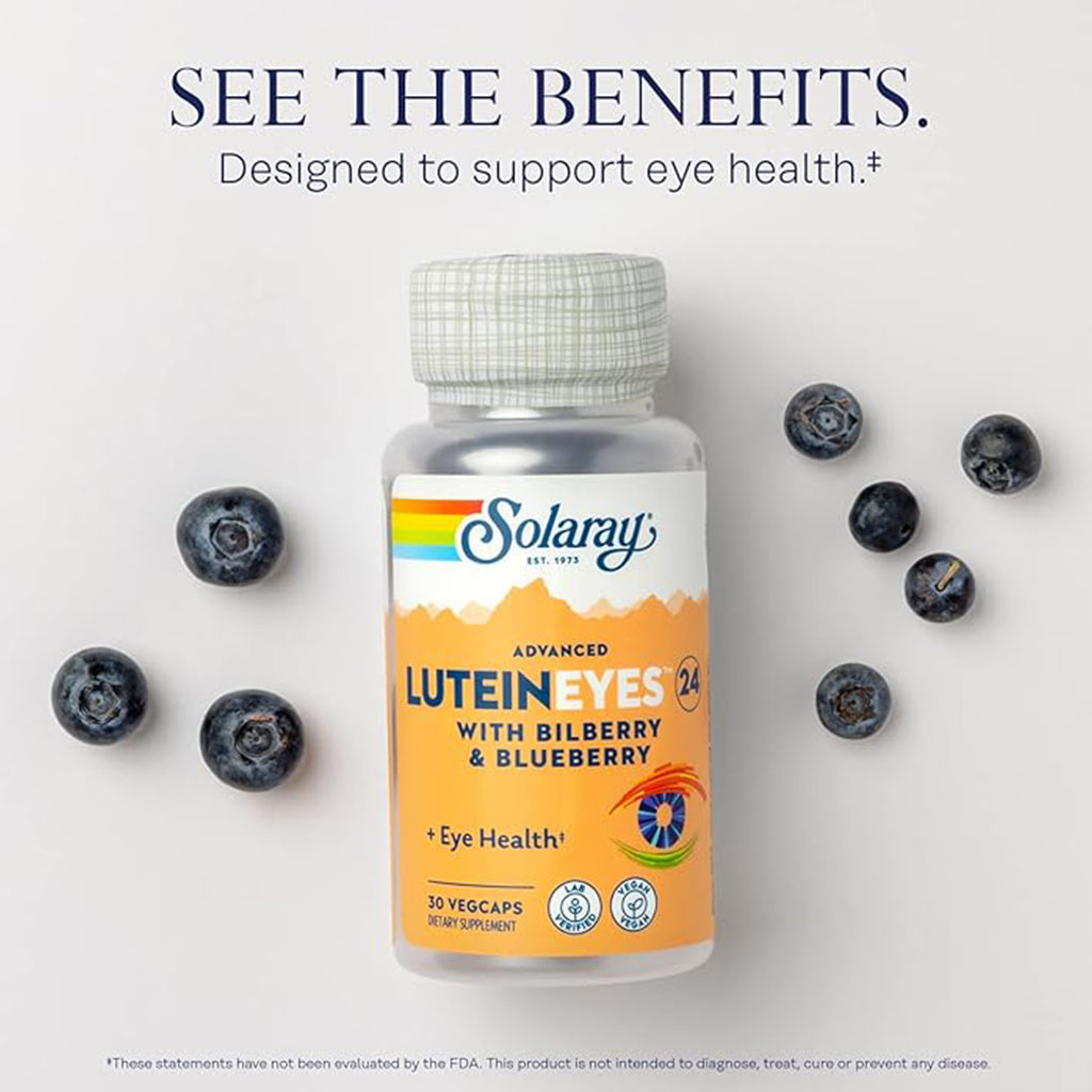 Solaray Advanced Lutein Eyes 24mg Vegetarian Capsules With Marigold, Bilberry & Blueberry For Eye Health, Pack of 30's