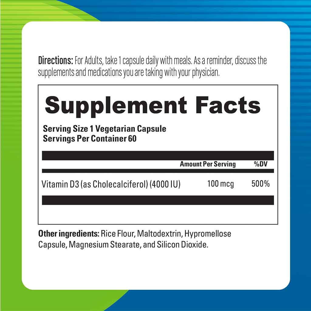 Blueberry Naturals Vitamin D3 4000IU Veg Capsules For Bone Health, Pack of 60’s