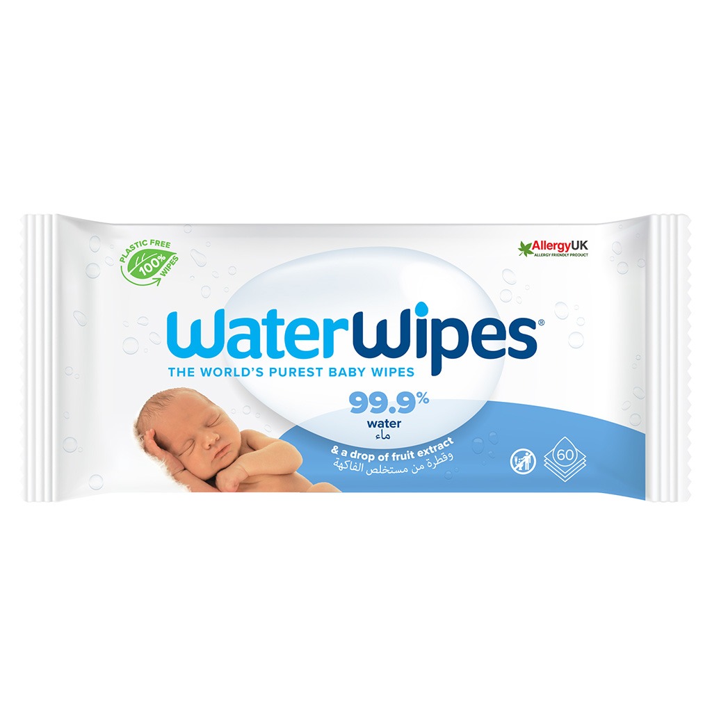 WaterWipes Original Plastic Free Baby Wipes, Pack of 60 Unscented Wet Wipes