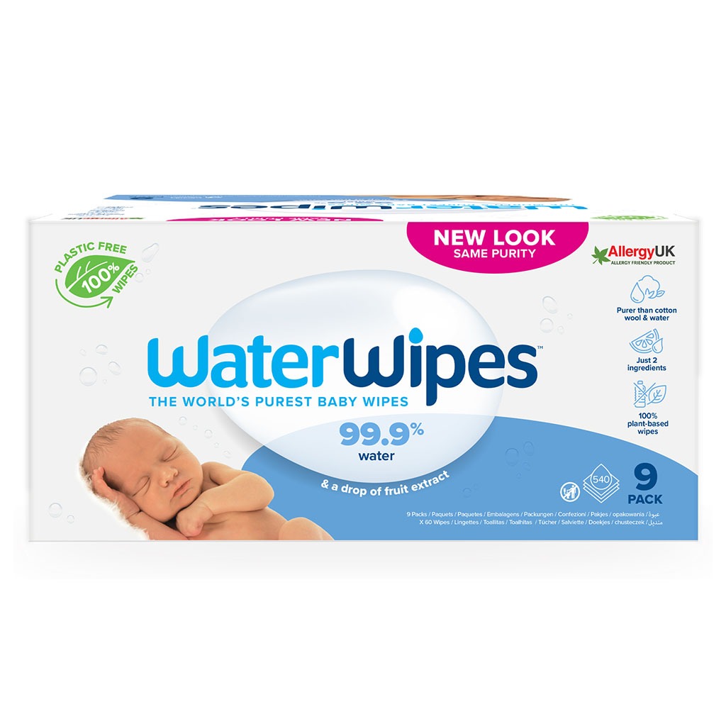 WaterWipes Original Plastic Free Baby Wipes, 9 Packs Each of 60 Unscented Wet Wipes