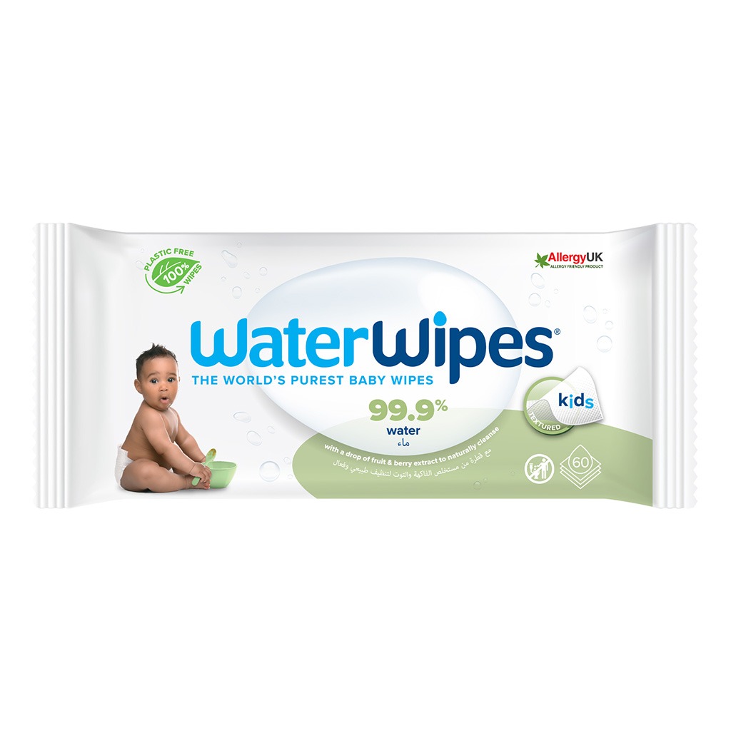 WaterWipes Plastic Free Textured Clean Toddler & Baby Wipes, Pack of 60 Unscented Wet Wipes