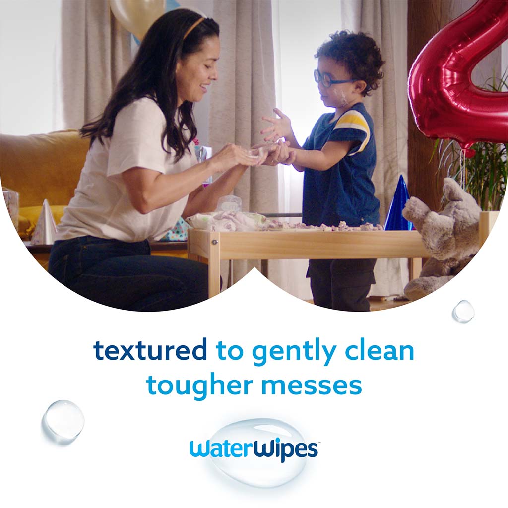 WaterWipes Plastic Free Textured Clean Toddler & Baby Wipes, 4 Packs Each of 60 Unscented Wet Wipes