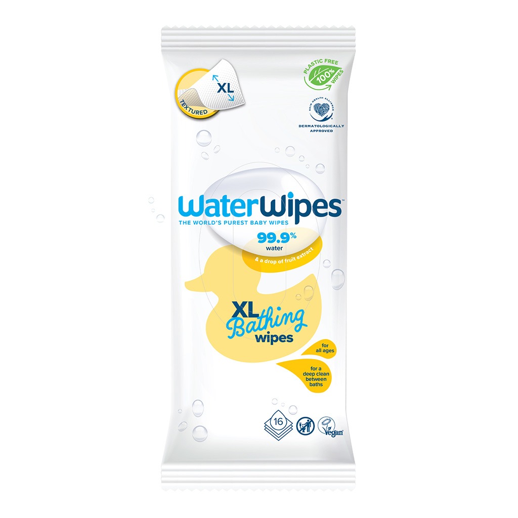 WaterWipes Plastic Free Textured XL Bathing Toddler & Baby Wipes, Pack of 16 Unscented Wet Wipes