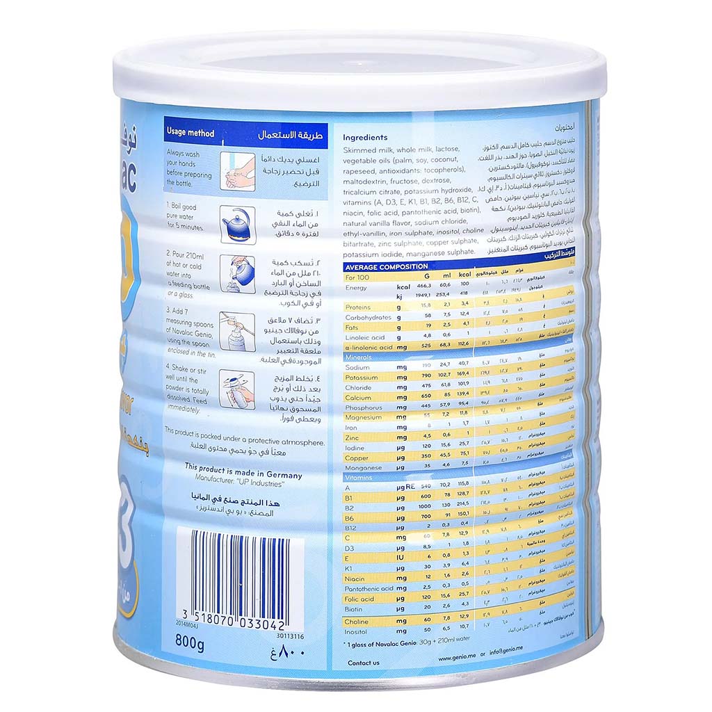 Novalac Genio 123 Stage 3 Toddlers Milk Formula For 1 To 3 Years Vanilla Flavour 800g, 2’s Twin Pack