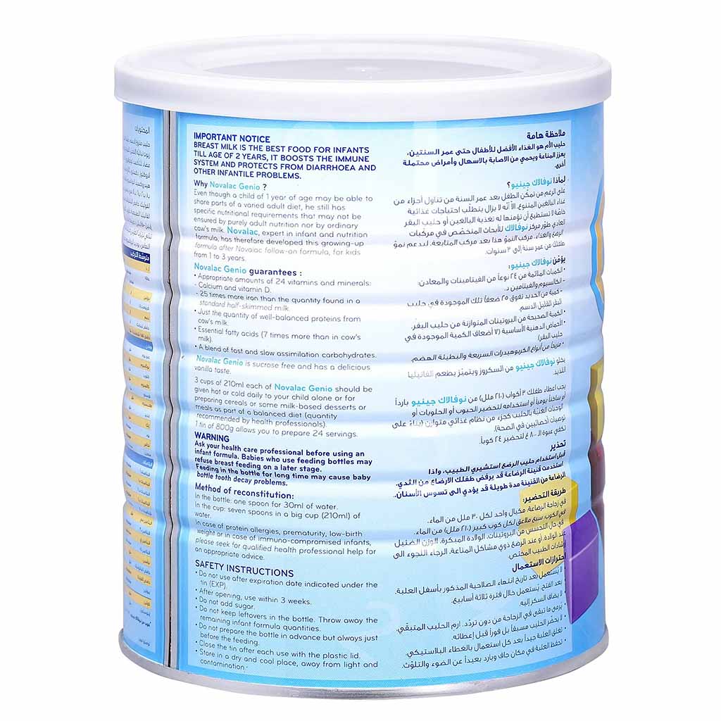 Novalac Genio 123 Stage 3 Toddlers Milk Formula For 1 To 3 Years Vanilla Flavour 800g, 2’s Twin Pack