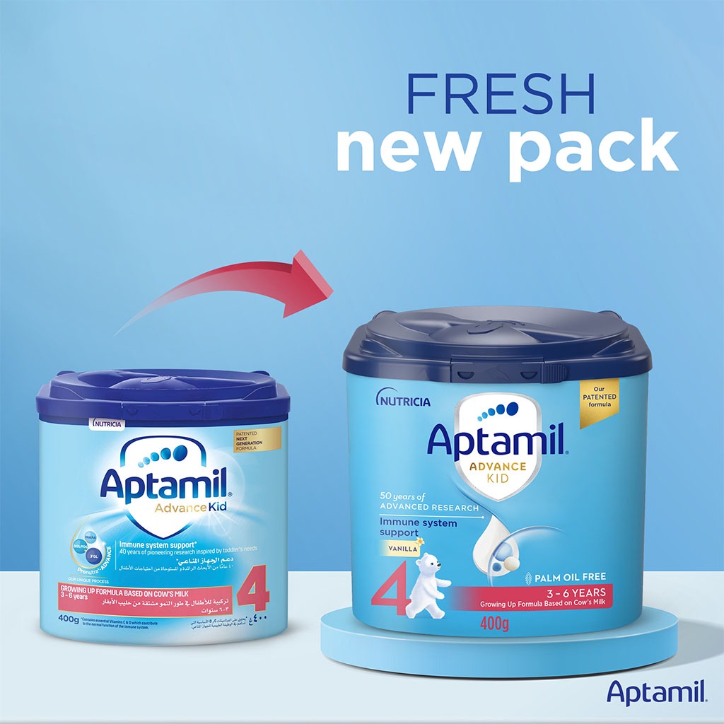 Aptamil Advance Stage 4 Palm Oil Free Growing Up Kids Milk Formula For 3 To 6 Years 400g