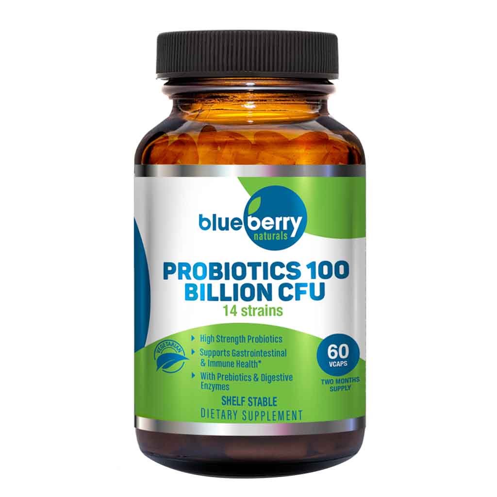 Blueberry Naturals Probiotics 100 Billion CFU 14 Strains Veg Capsules For Digestive Support, Pack of 60’s