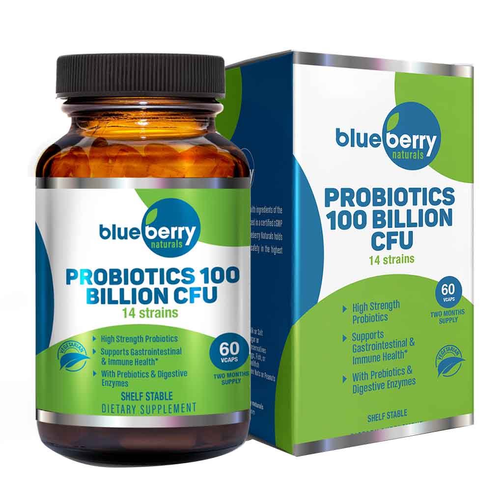 Blueberry Naturals Probiotics 100 Billion CFU 14 Strains Veg Capsules For Digestive Support, Pack of 60’s