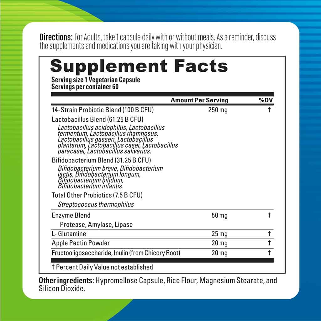 Blueberry Naturals Probiotics 100 Billion CFU 14 Strains Veg Capsules For Digestive Support, Pack of 60’s