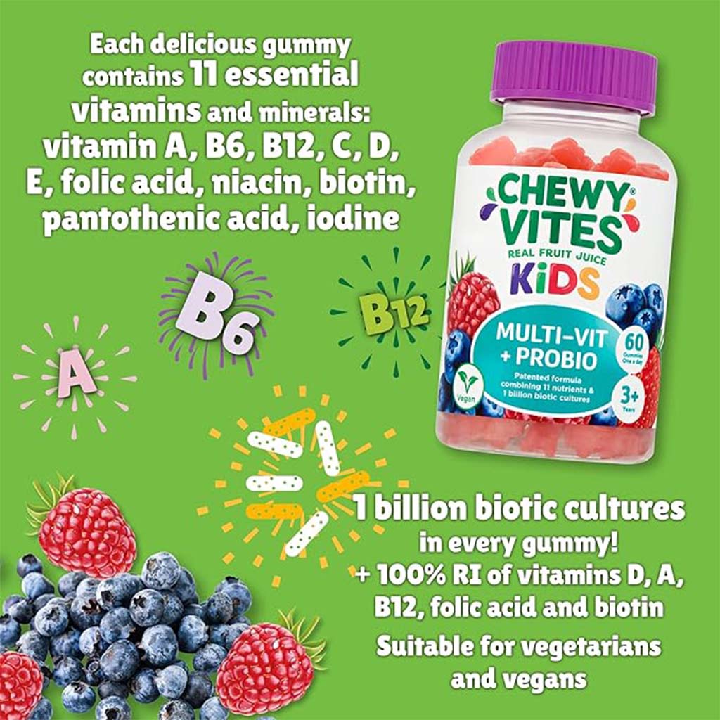 Chewy Vites Multivit + Probio Kids Multivitamin & Probiotic Gummies, Pack of 60's