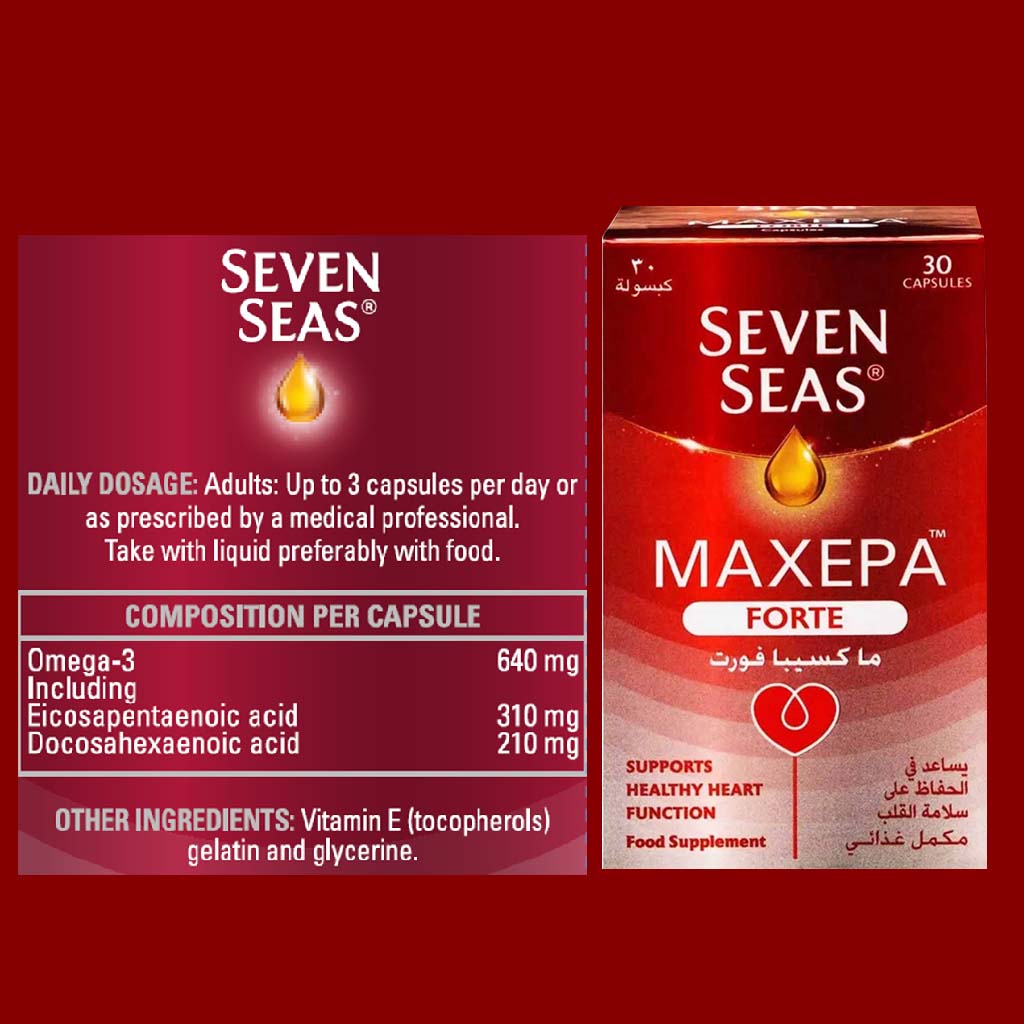 Seven Seas Maxepa Forte With 640mg Omega 3 Fish Oil Capsules For Healthy Heart Function, Pack of 30's