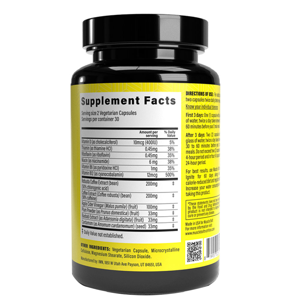 Muscle Bolt Lean Ignite Thermogenic Fat Burner Vegetarian Capsules, Pack of 60’s