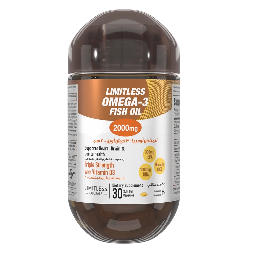 Eva Pharma Limitless Omega 3 Fish Oil 2000mg Soft Gel Capsules, Pack of 30’s
