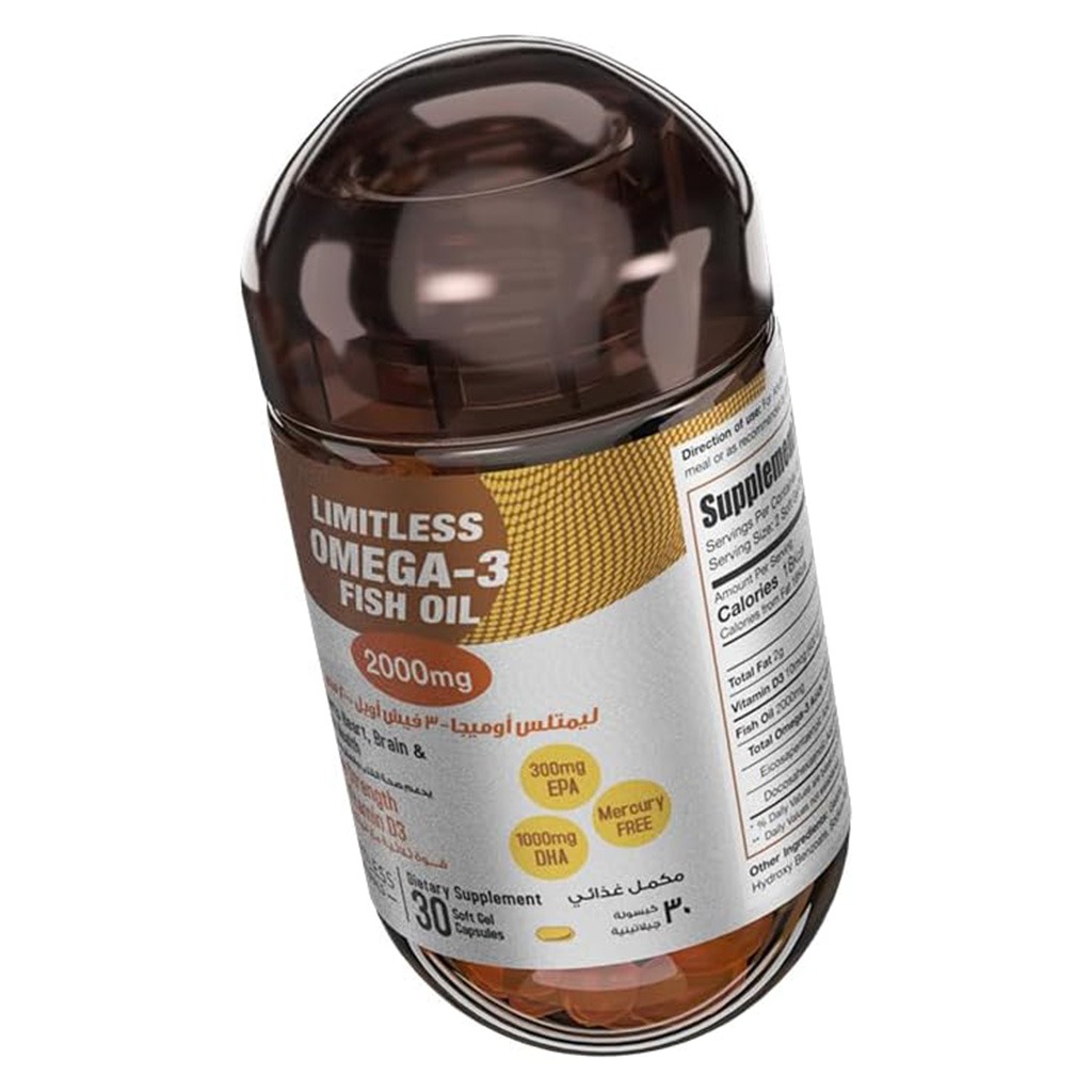 Eva Pharma Limitless Omega 3 Fish Oil 2000mg Soft Gel Capsules, Pack of 30’s