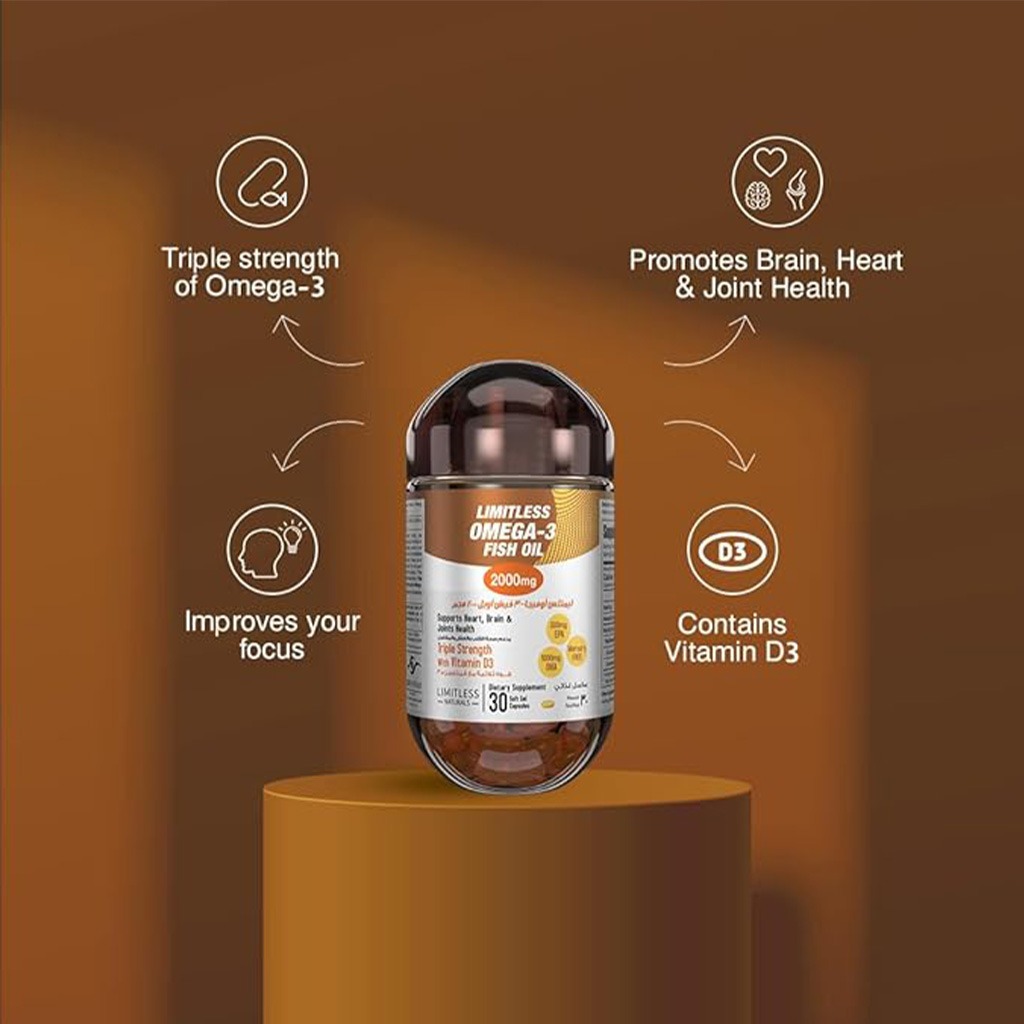 Eva Pharma Limitless Omega 3 Fish Oil 2000mg Soft Gel Capsules, Pack of 30’s