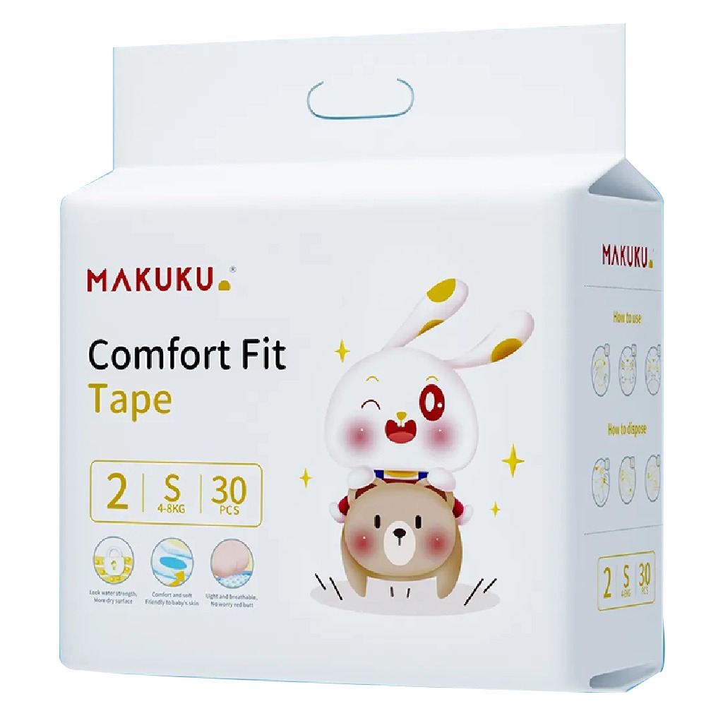 Makuku Comfort Fit Tape Baby Diapers, Size 2, Small For 4 To 8Kg, Pack of 30's