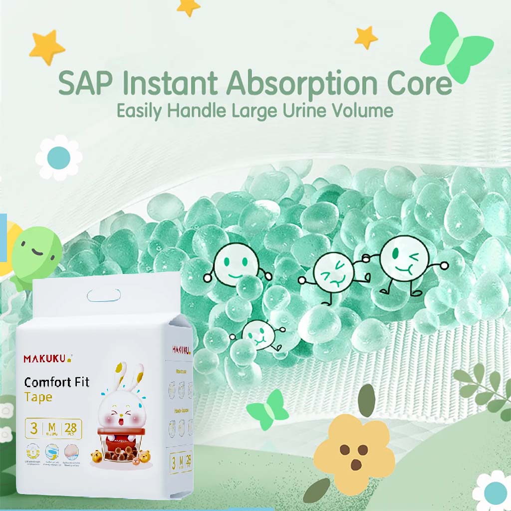 Makuku Comfort Fit Tape Baby Diapers, Size 3, Medium For 6 To 11Kg, Pack of 28’s