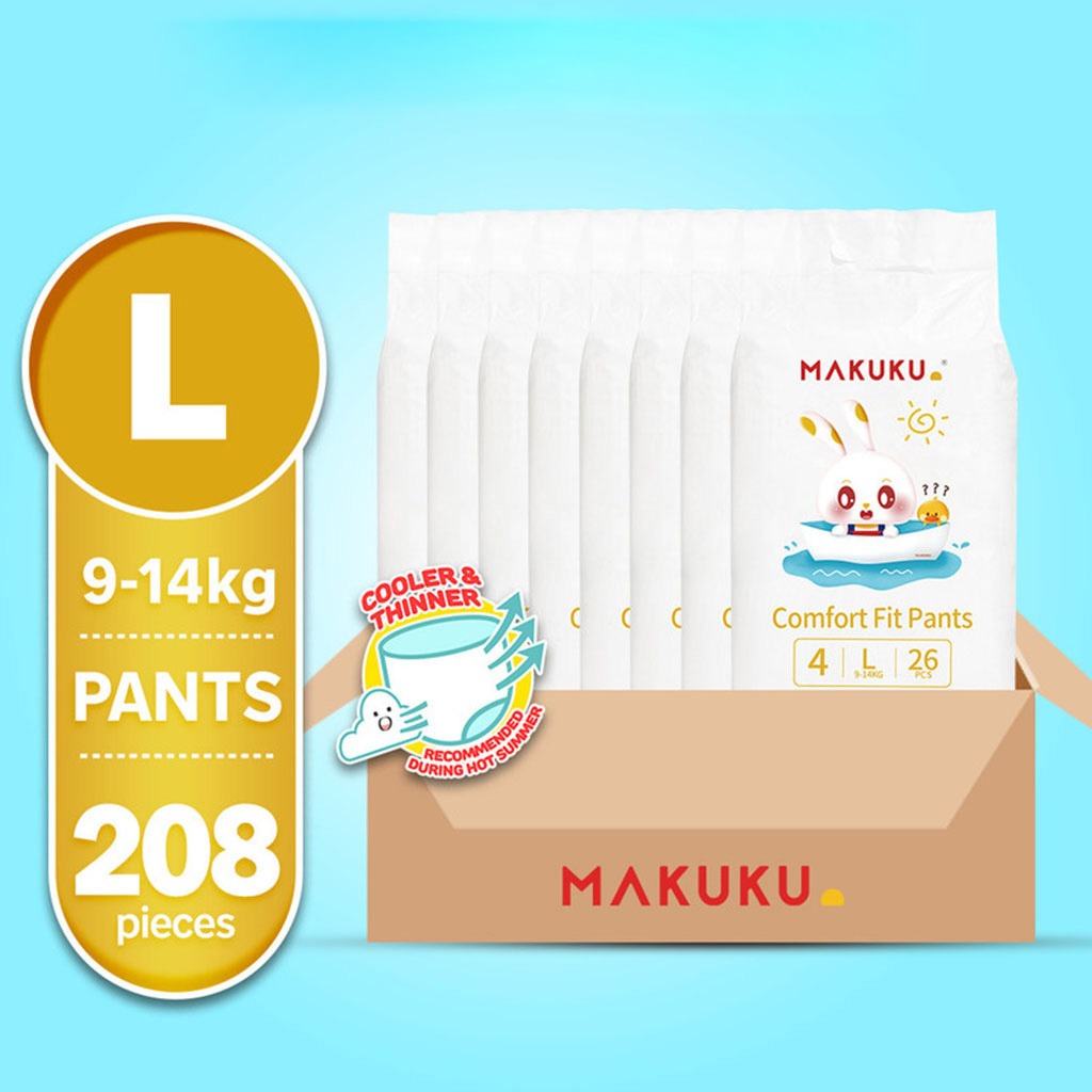 Makuku Comfort Fit Baby Diaper Pants, Size 4, Large For 9 To 14Kg, JUMBO PACK of 26x 8’s 