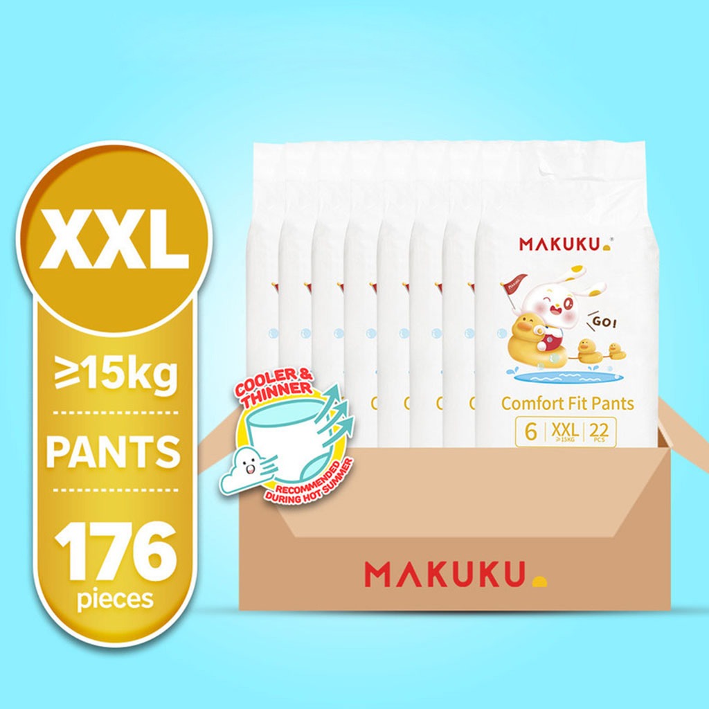Makuku Comfort Fit Baby Diaper Pants, Size 6, Double Extra Large (XXL) For 15+Kg, JUMBO PACK of 22x 8's