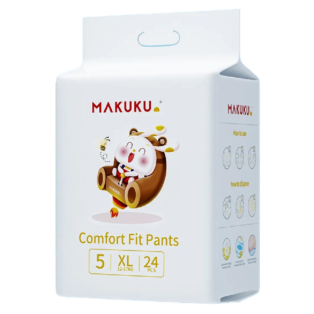 Makuku Comfort Fit Baby Diaper Pants, Size 5, Extra Large (XL) For 12 To 17Kg, JUMBO PACK of 24x 8’s