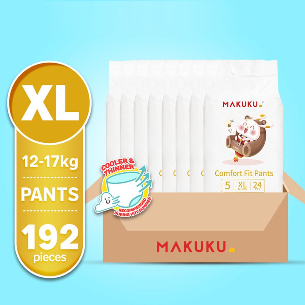 Makuku Comfort Fit Baby Diaper Pants, Size 5, Extra Large (XL) For 12 To 17Kg, JUMBO PACK of 24x 8’s
