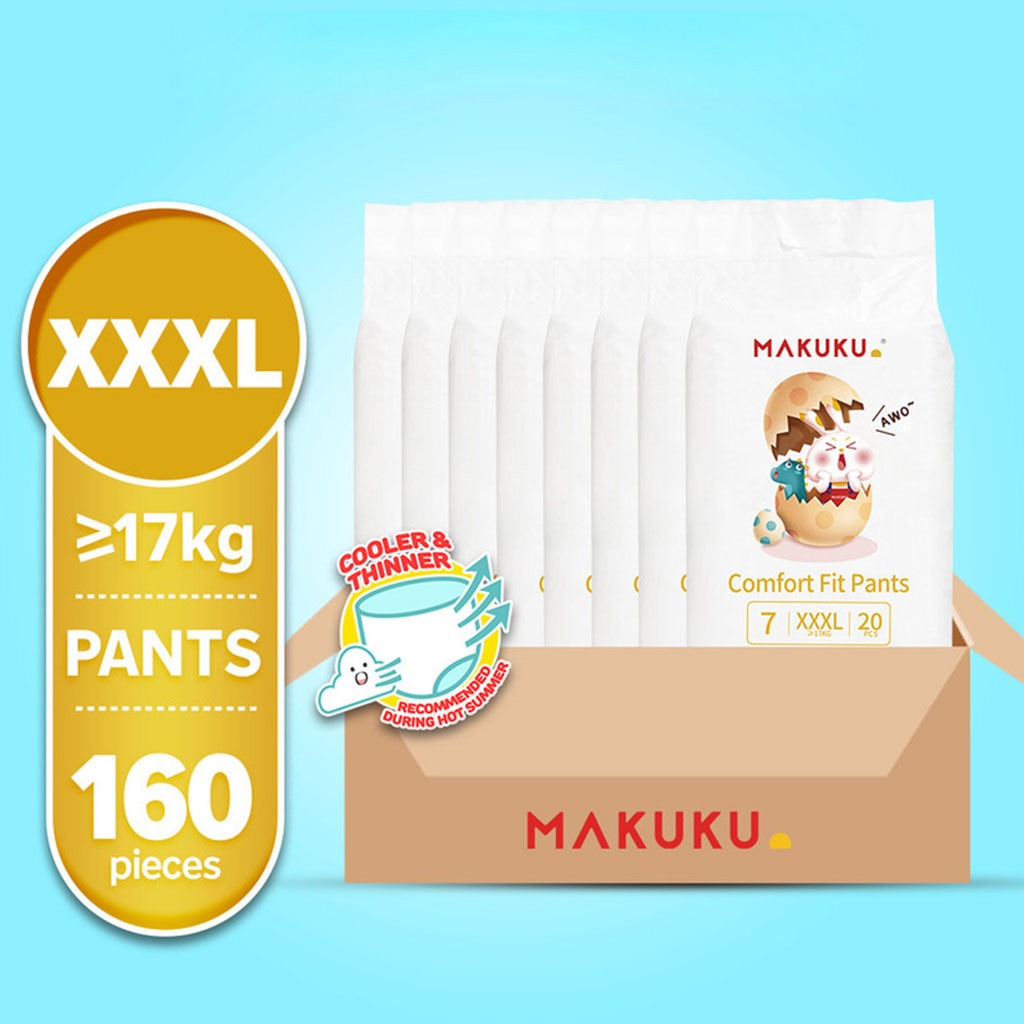 Makuku Comfort Fit Toddlers Diaper Pants, Size 7, Triple Extra Large (3XL) For 17+Kg , JUMBO PACK of 20x 8’s