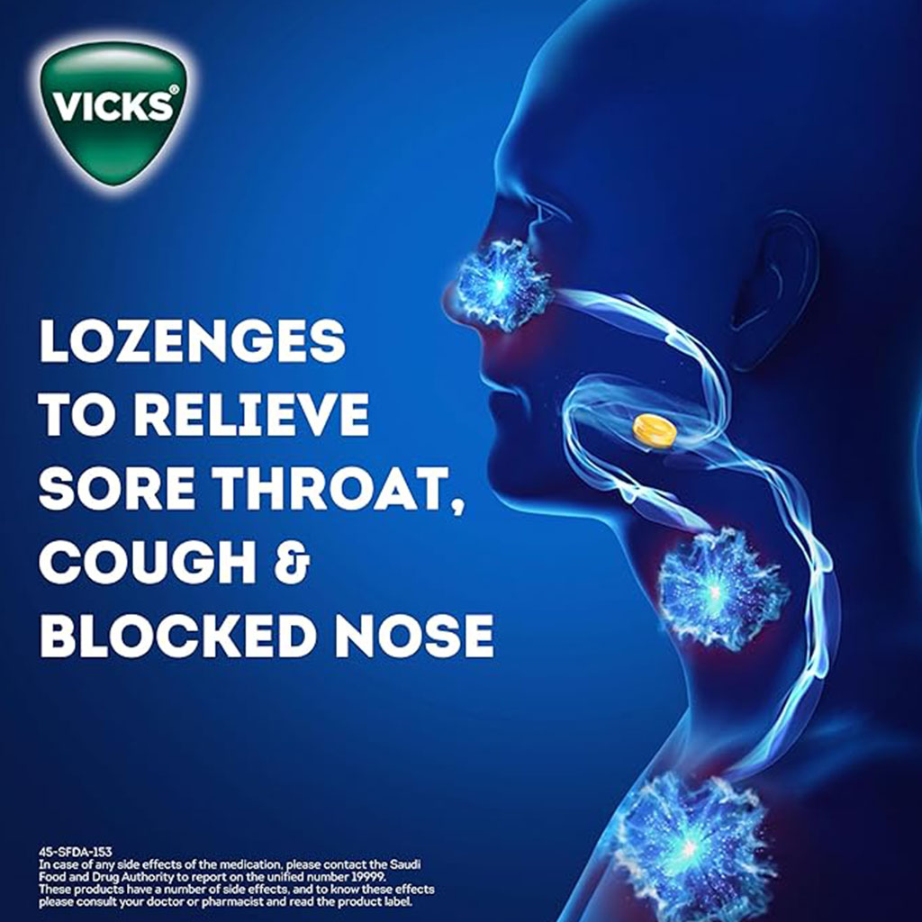 Vicks VapoDrops + Cough, Honey Lemon Flavored Lozenges For Sore Throat, Pack of 16's