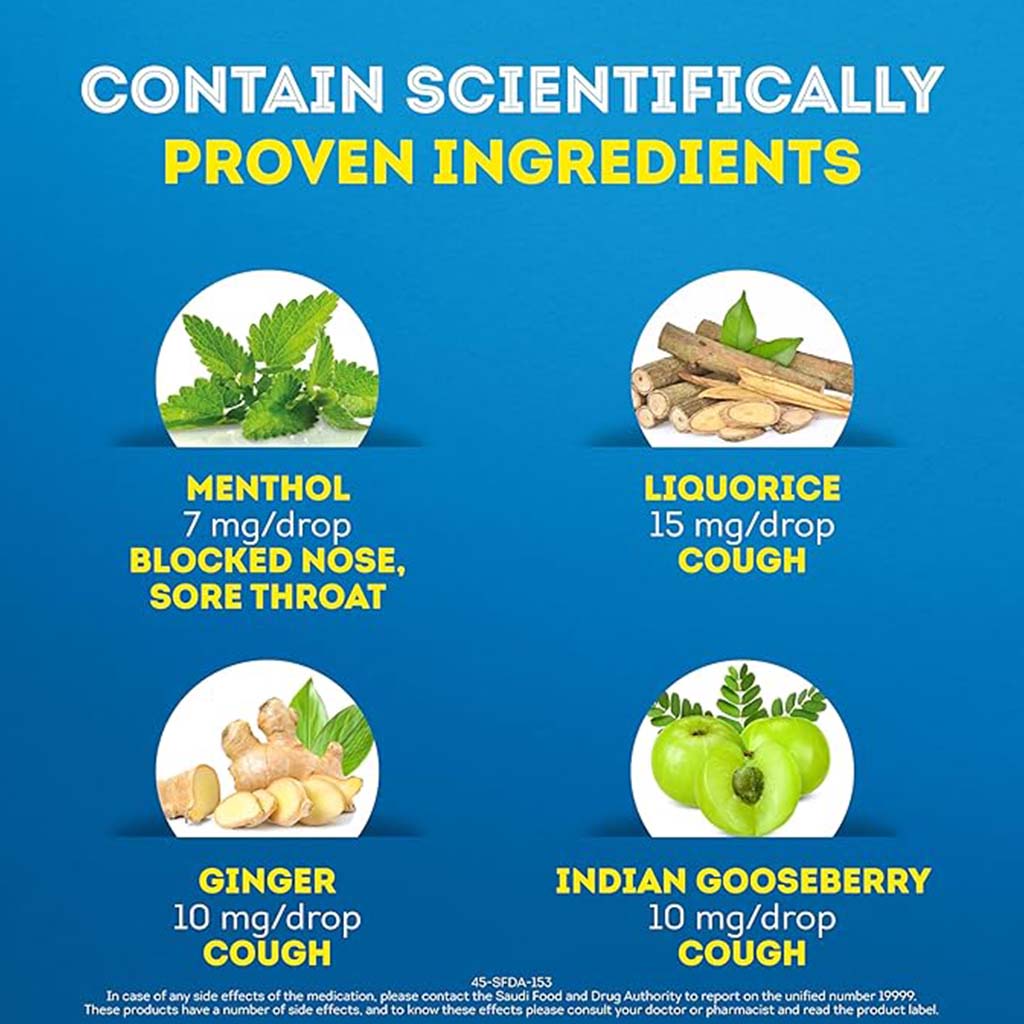 Vicks VapoDrops + Cough, Honey Lemon Flavored Lozenges For Sore Throat, Pack of 16's