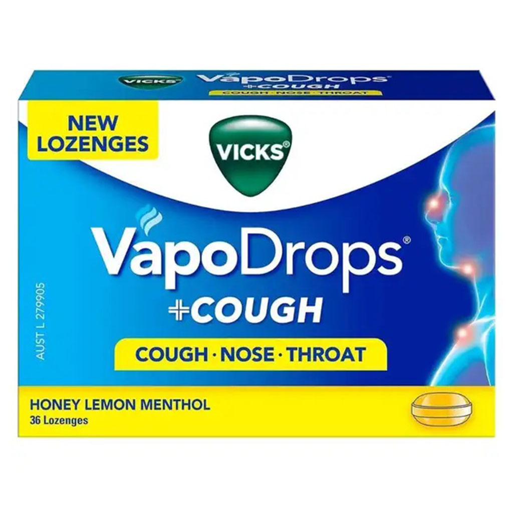 Vicks VapoDrops + Cough, Honey Lemon Flavored Lozenges For Sore Throat, Pack of 36's