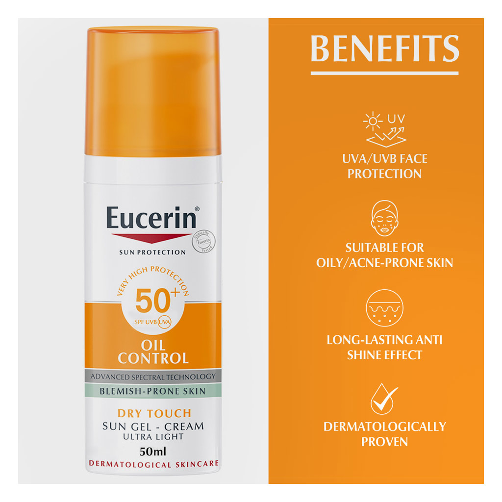 Eucerin Sun Oil Control Dry Touch SPF50+ Sunscreen Gel Cream 50ml - PROMO PACK of 2's -Buy 1 & Get 2nd At Half Price