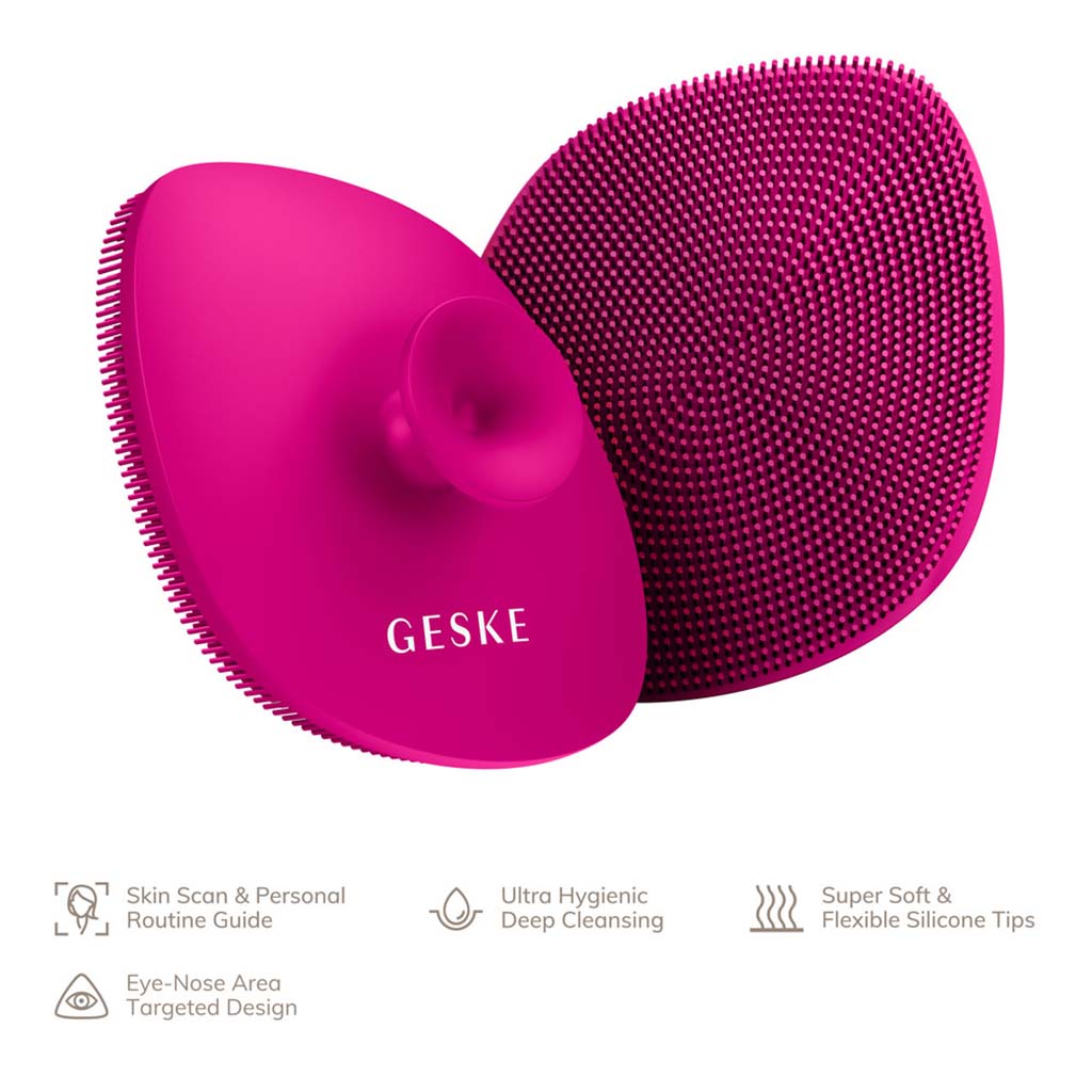 Geske SmartAppGuided 4-in-1 Silicone Facial Cleansing Brush In Magenta Color 